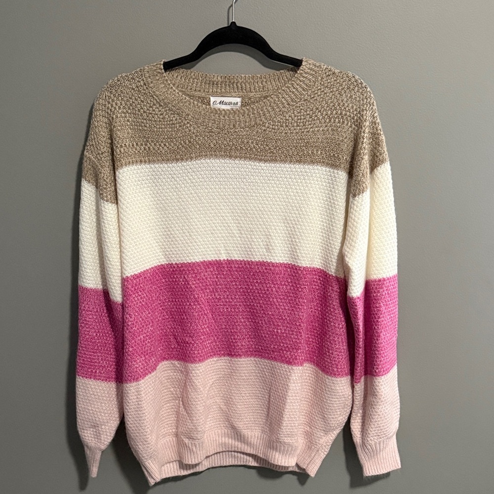 MACARON Women's Striped Sweater - Tan, Cream, Pink